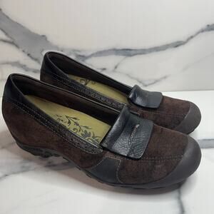 Merrell Women's Brown Suede Plaza Moc Loafers Shoes Sz 9.5 Slip-On Wedge Heel